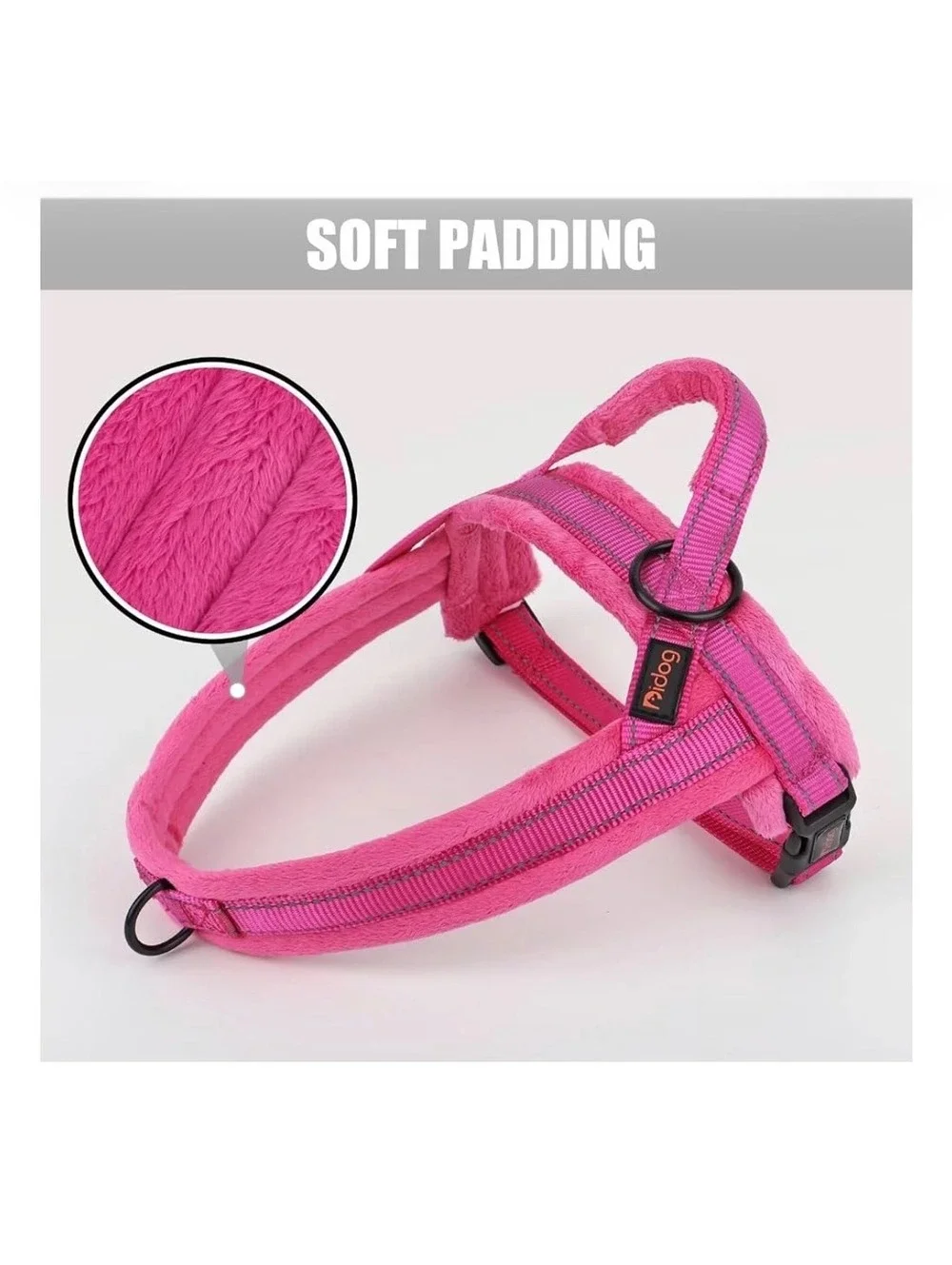 Didog Soft Flannel Padded Dog Vest Harness, Hot Pink, Chest 18-22